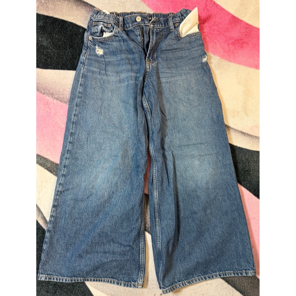 GAP Kids Baggy Jeans Medium Wash Distressed Wide Leg Denim Size 12 Plus